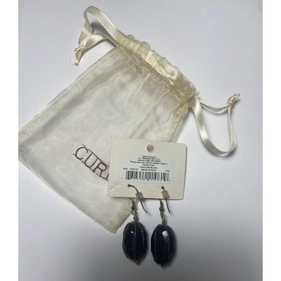 Curia Semi Precious Stone Black Dangle Hook Earrings Jewelry - Picture 4 of 6